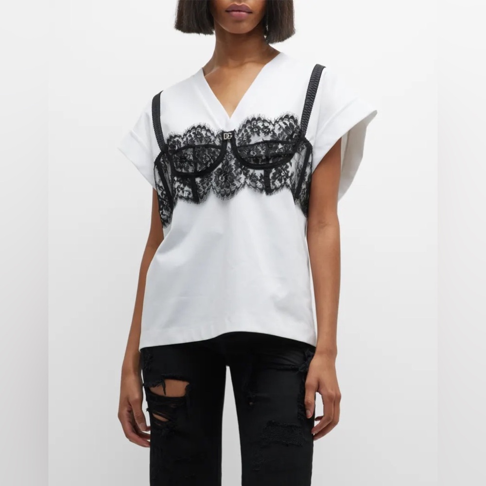 NWT Dolce & Gabbana Jersey T-shirt with lace bustier detail Size 44